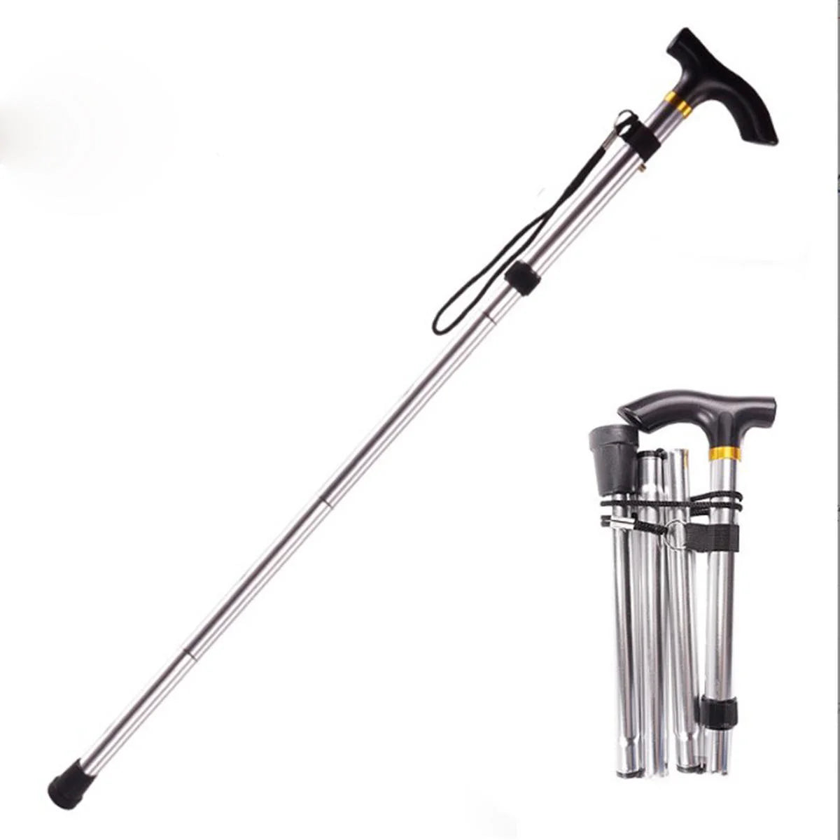 3 Colors Foldable Aluminum Alloy Walking Stick Plastic Handle Portable Trekking Poles Non-Slip Lightweight Telescopic 250 Lb Capacity Disability Tools