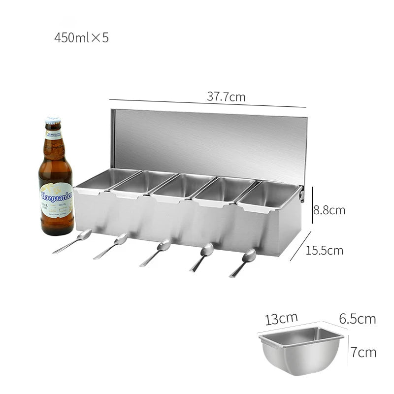 304 Seasoning 3/4/5.6 Professional Boxes Top Quality Stainless Steel Ingredients Organizer  Box Cheese Sauce Salt Sugar Storage Box Spice Jar Baking Tool Home Kitchen Accessories