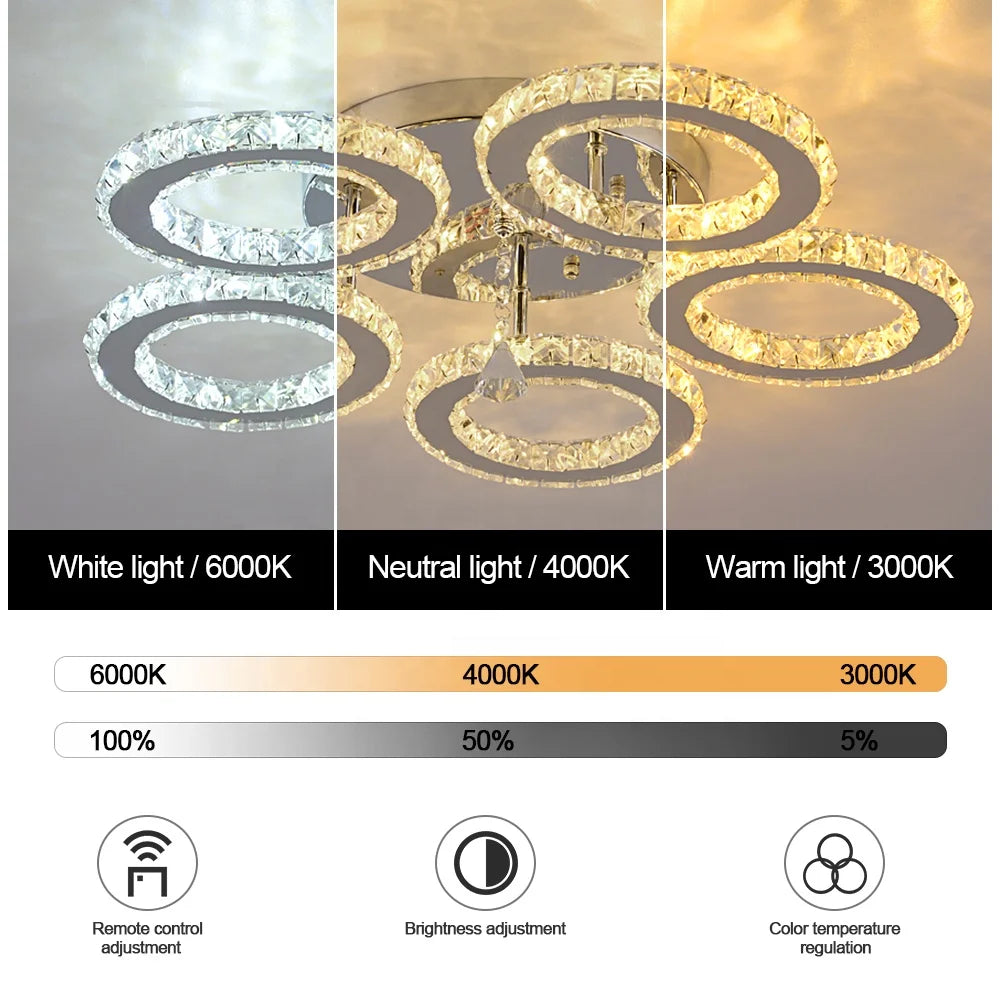 NEW Arrivals Home Living Room 3000K-6000K Color Changeable Crystal Lamp APP Remote Control Led Smart Ceiling Light