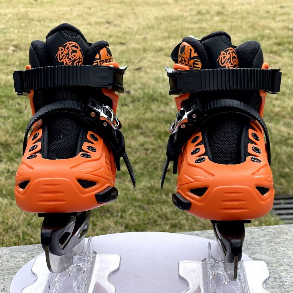 BEST PRICE Women Men Children  Black/Orange Color 3-45 Size  New Model  Top Quality Professional 2 in 1 Black Golden Inline Skates and Ice Skates