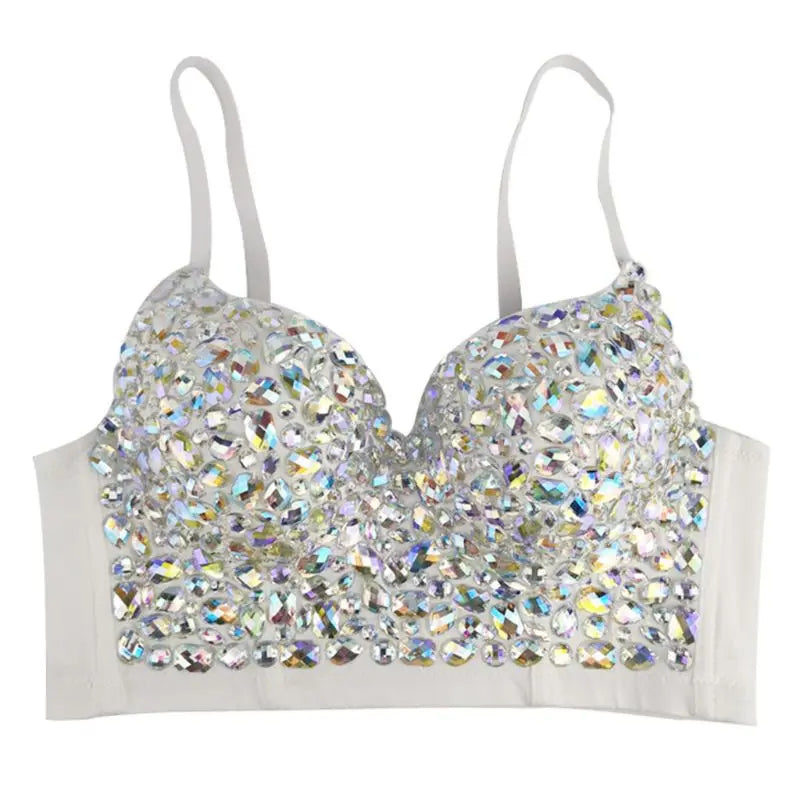 NEW Women AB Colored Rhinestone Bustier Luxury Crop Top Spaghetti Strap Push Up Corset Vest F3MD Women Tops