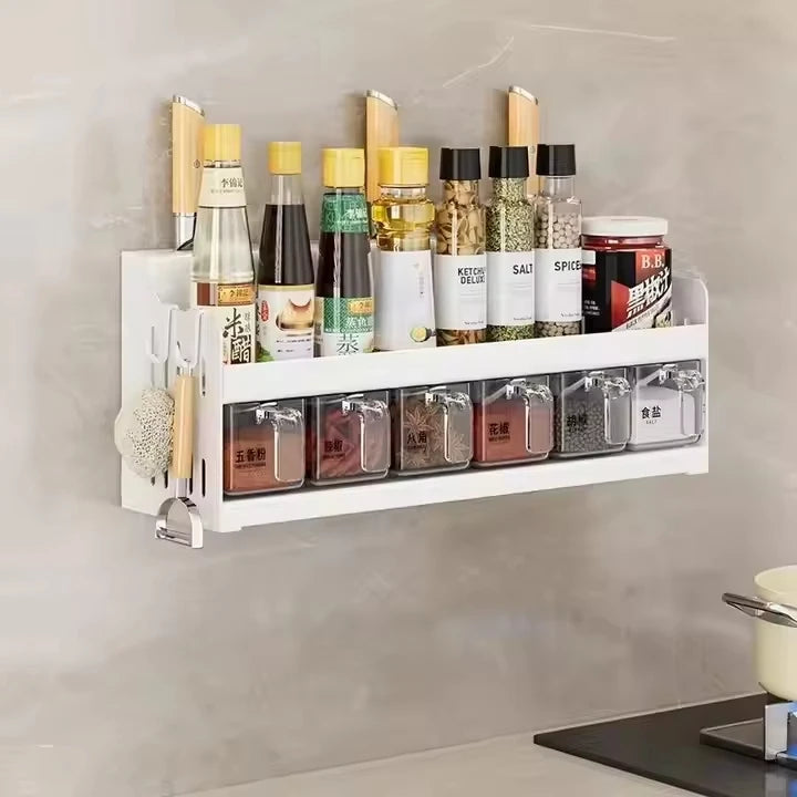 Wall Mounted Canned Food Storage Rack Kitchen Utensils Organizer Bottle Shelf Spice Knife Storage Racks Home Kitchenware Tools Set Cooking Accessories