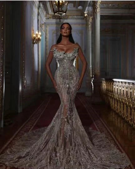 Boutique Gala HOT SALE NEW Arrivals Bridal Gown Luxury Elegant Beaded  Strapless Long Train Backless Mermaid Wedding Dress Women's Luxury Clothing Supplies