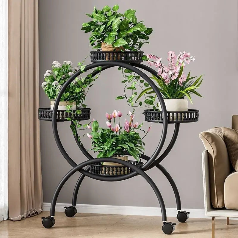 NEW Design Green Radish Iron Multi-Layer Floor-Standing Flower Stand Movable Storage Cage for Plants for Living Room and Balcony Decoration
