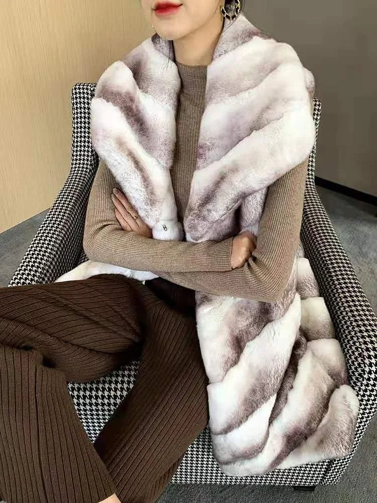 New Arrivals S-5XL Plus Size Women Natural Rex Rabbit Chinchilla Mink Fur Long Vest Winter Fur Coat Luxury Fashion Fur Waistcoat Overcoat Outerwear Ladies Luxury Apparel Supplies
