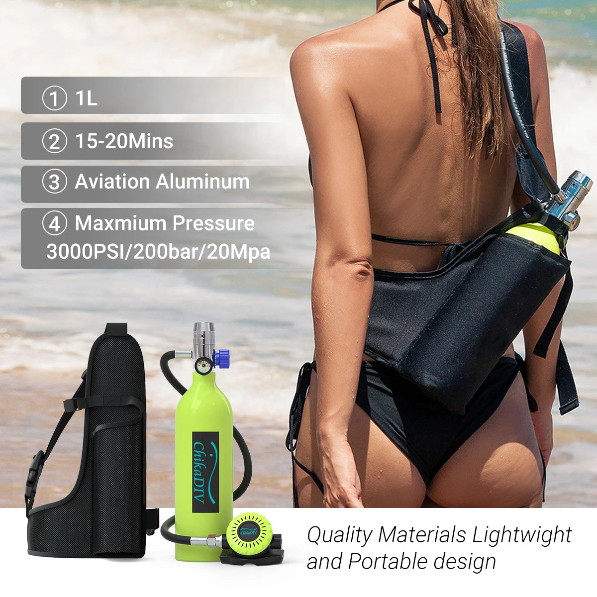 Chikadiv Scuba Diving Tank/Equipment Oxygen Cylinder Mini Scuba Diving Bottle Portable backup for swimming Breath Underwate Kit