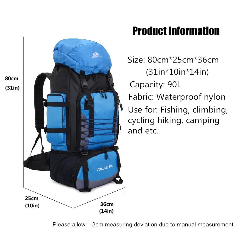 NEW Arrivals 90L Large Capacity Outdoor Travel Hiking Camping Backpack Waterproof Mountaineering Camping Trekking Hiking Backpack Rucksack Travel Sports Bag