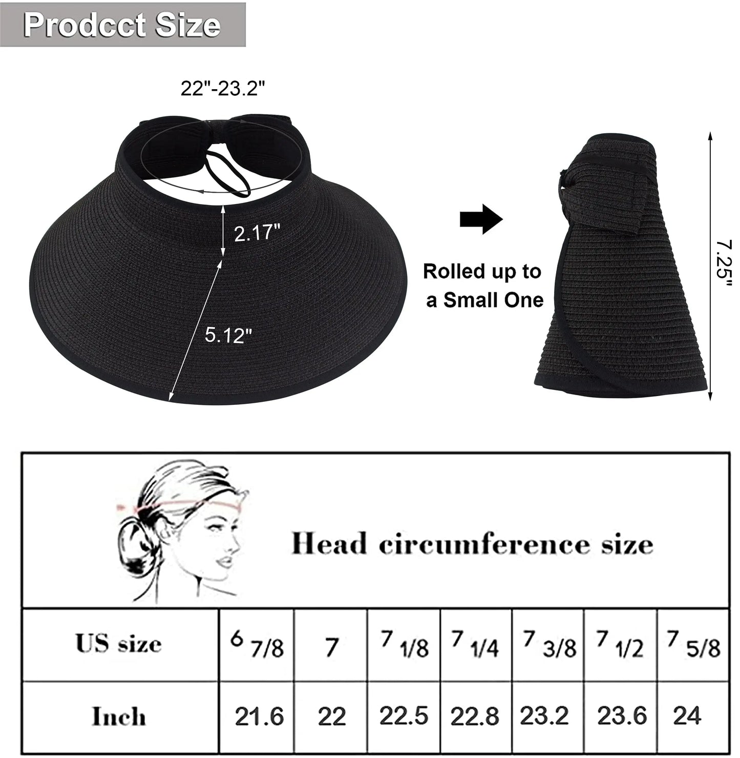 New Women Roll Up Sun Visor Wide Brim Straw Hat Summer Foldable Packable UV Protection Cap for Beach Travel Bonnet