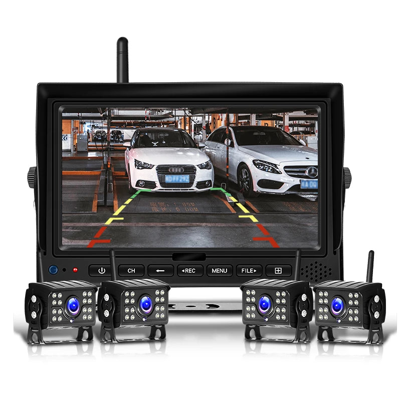 NEW Arrivals Cars Trucks Set DC 12-24V Digital Wireless Camera System Pedestrian Human Detection 7 Inch LCD Screen DVR Recorder Kit Cordless Rear View Reverse Truck Car Backup Camera Vehicles Security Supplies
