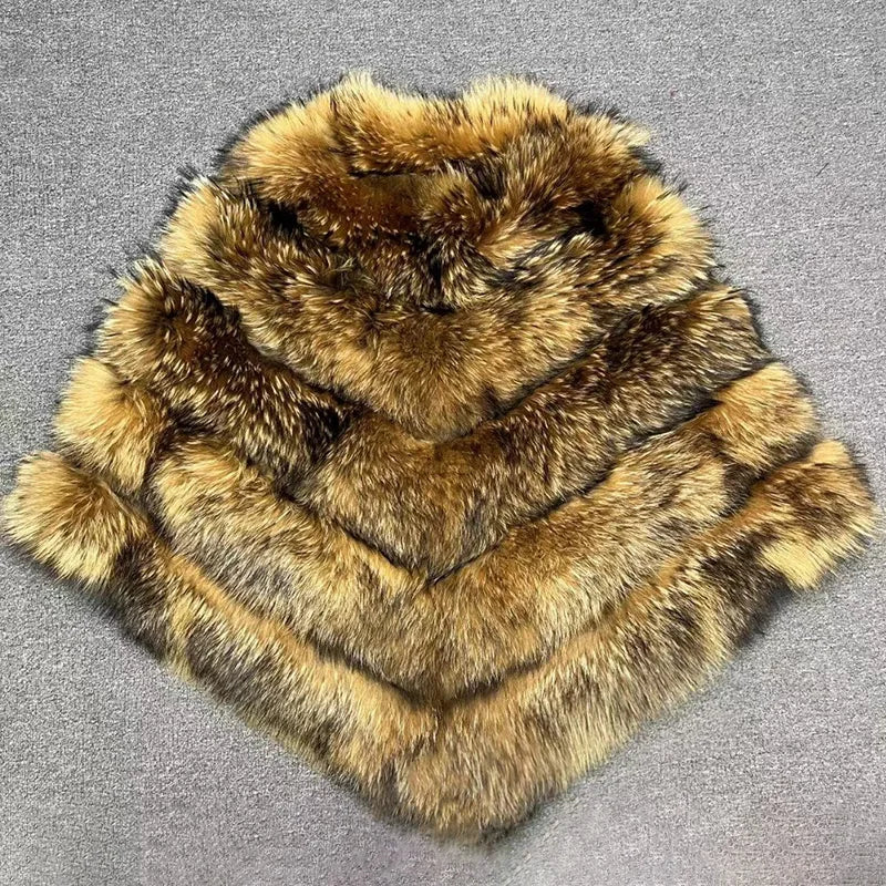 NEW Arrivals 12 Colors Women Real Natural Blue Red Fox & Raccoon Fluffy Fur Poncho Real Fur Luxury Winter Poncho Formal Clothes Wedding Guest Celebrity Evening Business Party Prom Ladies Luxury Apparel Supplies