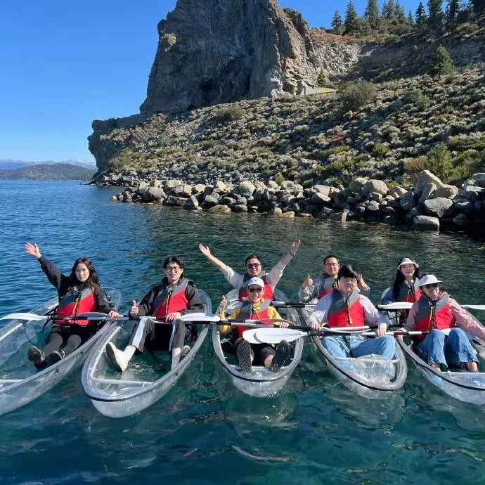 2 Persons 3.35M with Luxury Seat Transparent PC Kayak with LED Light Crystal Clear Bottom Canoe for Night Tour Suitable for Outdoor Sightseeing for Sea Ocean River Lakes Romantic Tour