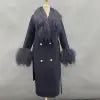 10 Colors Autumn Winter  Wool Cashmere Lady Luxury Coat With Real Natural Soft Fox Fur Collar Wedding Guest Evening Party Ladies Luxury Apparel Supplies