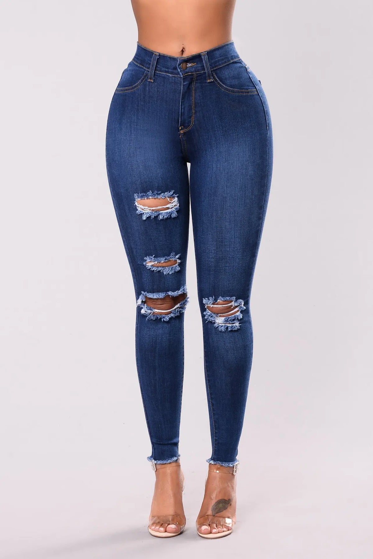 S-3XL Plus Size 3 Colors New Women Autumn Spring Summer New Streetwear Fashion Explosive European and American Elastic Hole Slim Leggings Women's Jeans Denim Ripped Pants Casual Clothing Supplies