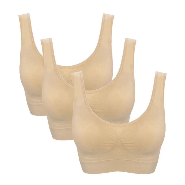 NEW Arrivals 3PCS Set M-5XL Lot Sports Bra Women's Intimates With Pads Plus Size Bras For Women Active Brassiere Push Up Big Size Yoga Sports Vest Wireless BH 5XL