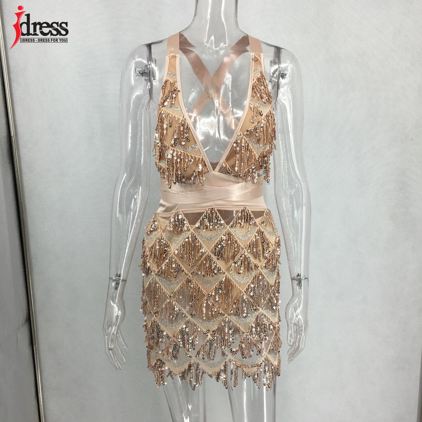 Just Arrived 5 Colors S-XL Tassel Sequin Dress Sexy Women V Neck Backless Evening Party Dress Night Clubwear Prom Latin Dancing Clothes Sequin Fringe Outfit