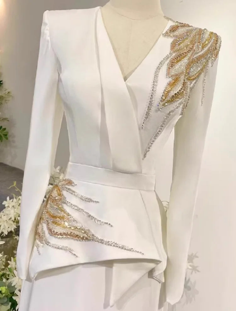 Mother of Bride 5 Colors  Royal Blue Blazer-Style Women's Wedding Guest Evening Party Business Dinner Red Carpet Celebrities Maxi Dress  Embroidered Sequined Mermaid Floor-Length Luxury Gown Ladies Formal Apparel Clothing Sup