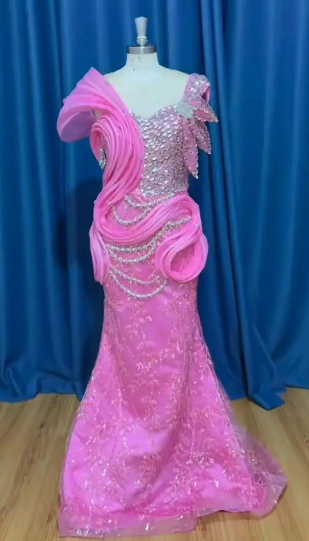 Boutique Gala HOT SALE Luxury Wedding Dress S-3XL Pink/Ivory Color Crystal Beaded Mermaid Gown ASO EBI Evening Party Prom Wear Sparkling Evening Dress Red Carpet Celebrities Gowns Ladies Luxury Apparel Supplies