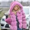 10 Colors S-4XL Plus Size Women's Winter Warm Faux Fur Jacket with Hat Splicing Jacket Faux Fur Hooded Jacket Top Quality Snow Boots Outerwear Jackets Women Winter Apparel Supplies