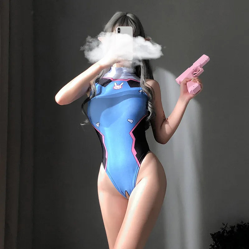 Anime Games Cosplay DVA Printed Sexy Costume for Women Anime Swimsuit Lingerie Bodysuit Swimwear Bathing Suit Open Crotch