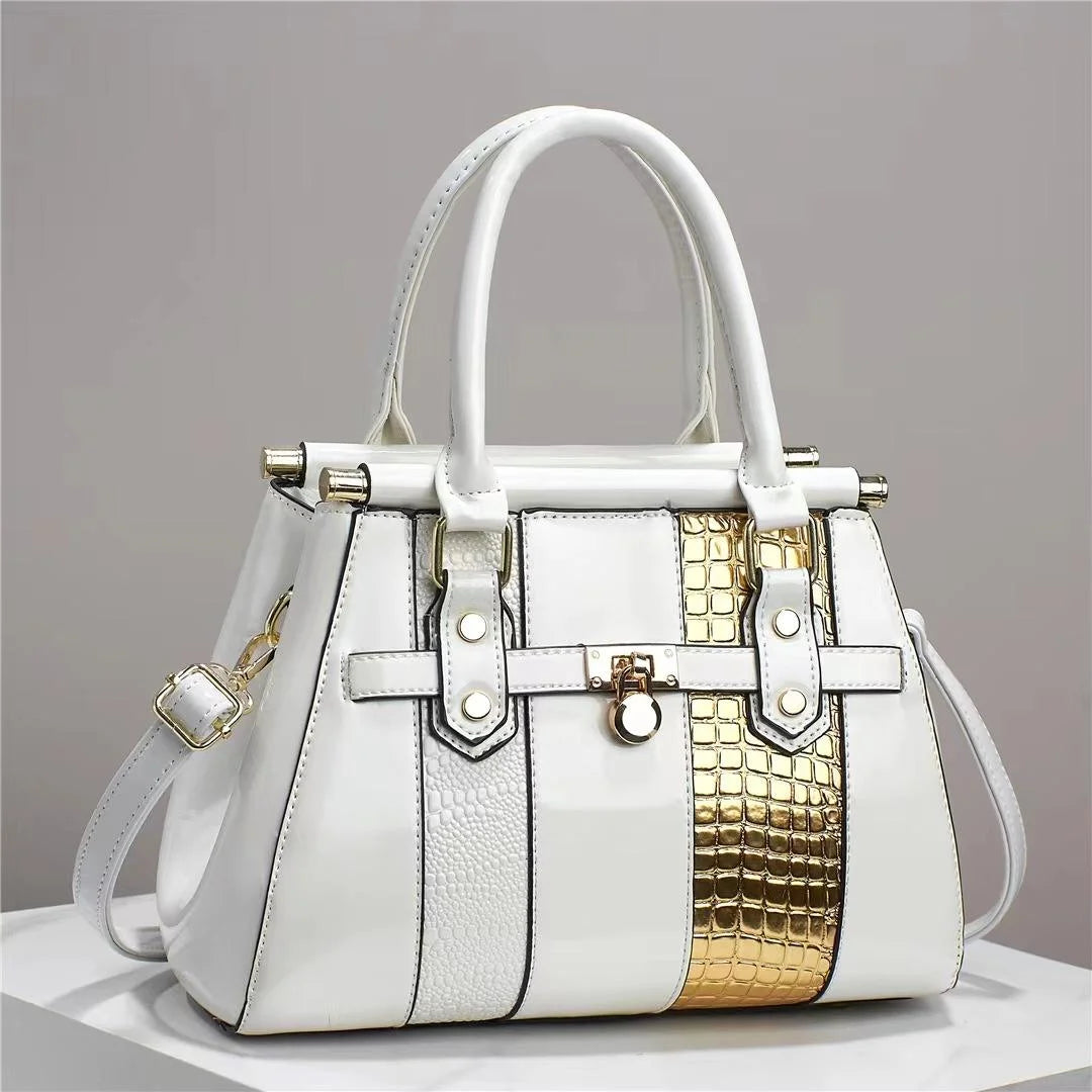 8 Colors Luxury Female Handbag Fashion Patent Leather Zippered Closure Woman's Shoulder PU Bag Polyester Lining Portable Embroidery Bags Ladies Apparel Accessories