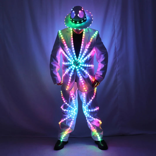 Japanese Tech Wear Full Color LED Suit Costumes Clothes  Lights Luminous Stage Dance Performance Show Dress Growing Light Up Armor for Night Club Fashion Clothing Products