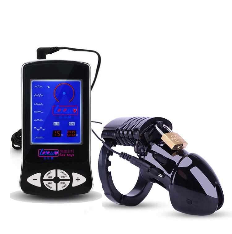 Electro Shock CB6000 Chastity Cage Ball Stretcher,Electric Stimulation Cock Cage,BDSM Timer Lock Ring Male Chastity Belt Sex Toy