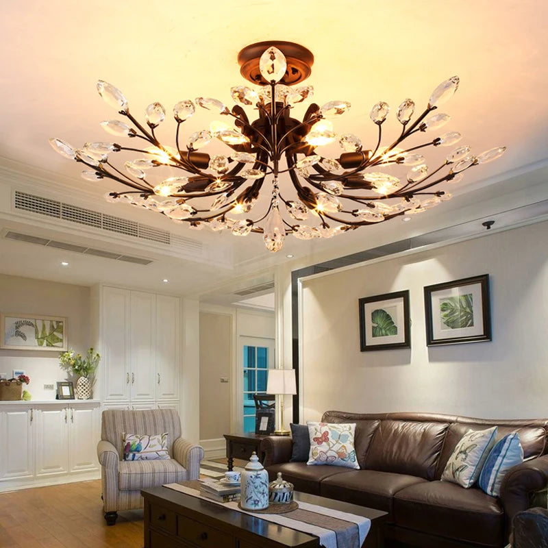 Home Living Room K9 Crystal Ceiling Light American Country LED Creativity Living Room Dining Room Bedroom Coffee Shop Clothing Store Home Lighting Supplies