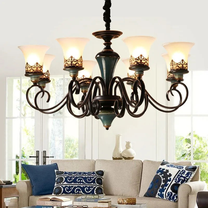 NEW Arrivals Home Villa 6/8 Heads American Retro Luxury 100% Ceramic Chandeliers for Living Room Restaurant Villas Hotel Home Art Decoration Creative Iron Pendant Light