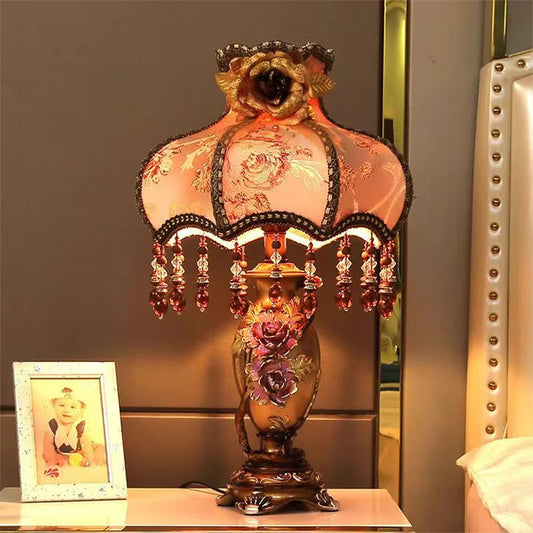 Green/Brown Color Home Villa Bedroom Bedside Living Room Luxury Lampshade European Table Lamp Luxurious Living Room Bedroom Study Villa Hotels LED Retro Creativity Bedside Desk Light.