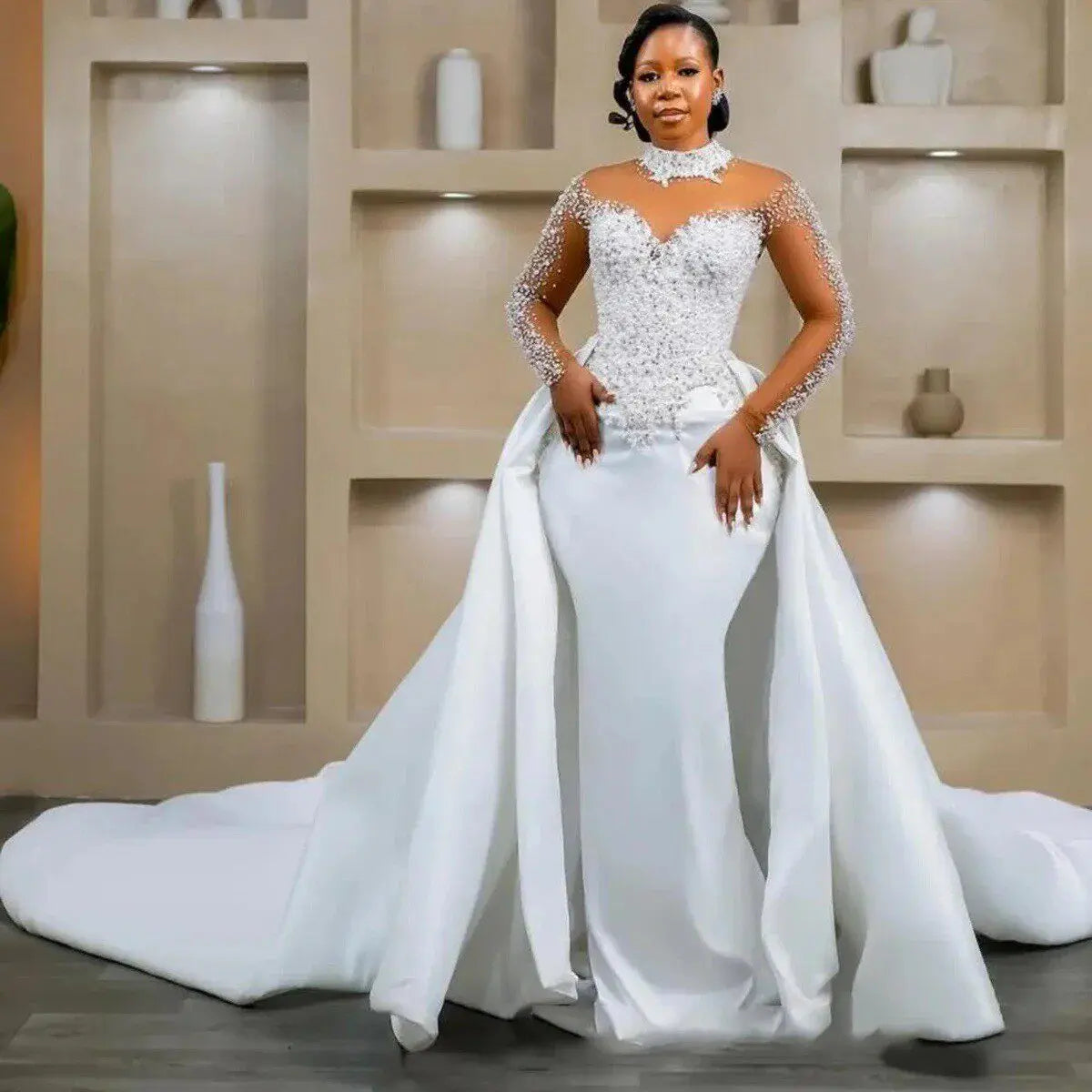 Luxury Wedding Gown 2 in 1 Wedding Gown Vestidos De Novia Manga Larga Vestidos De Novia 2 En 1 Desmontables Mermaid Wedding Gown