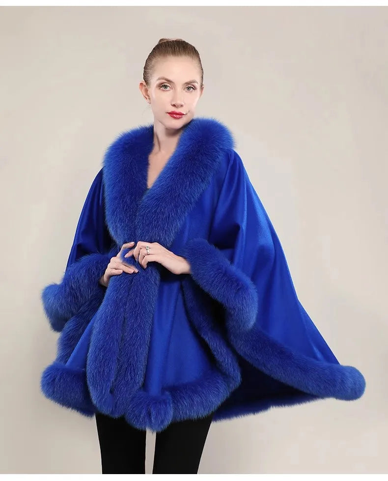 12 Colors New Coming Customized Color Real Natural Fox Fur Cashmere Poncho Women Fur Shawls Evening Party Wedding Guest Luxury Coats Outerwear Jackets Ladies Luxury Apparel Supplies