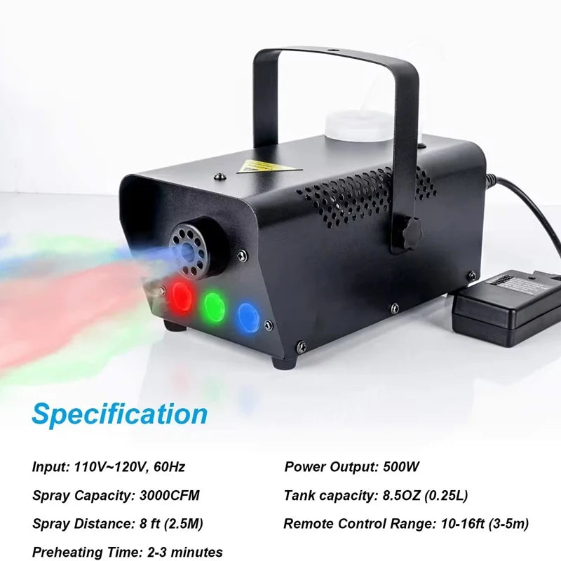 NEW Arrivals Professional Mini 500W LED Electric Wireless Remote Control Fog Machine R/G/B Stage Party Bar Wedding Birthday Party Special Events Smoking Machine