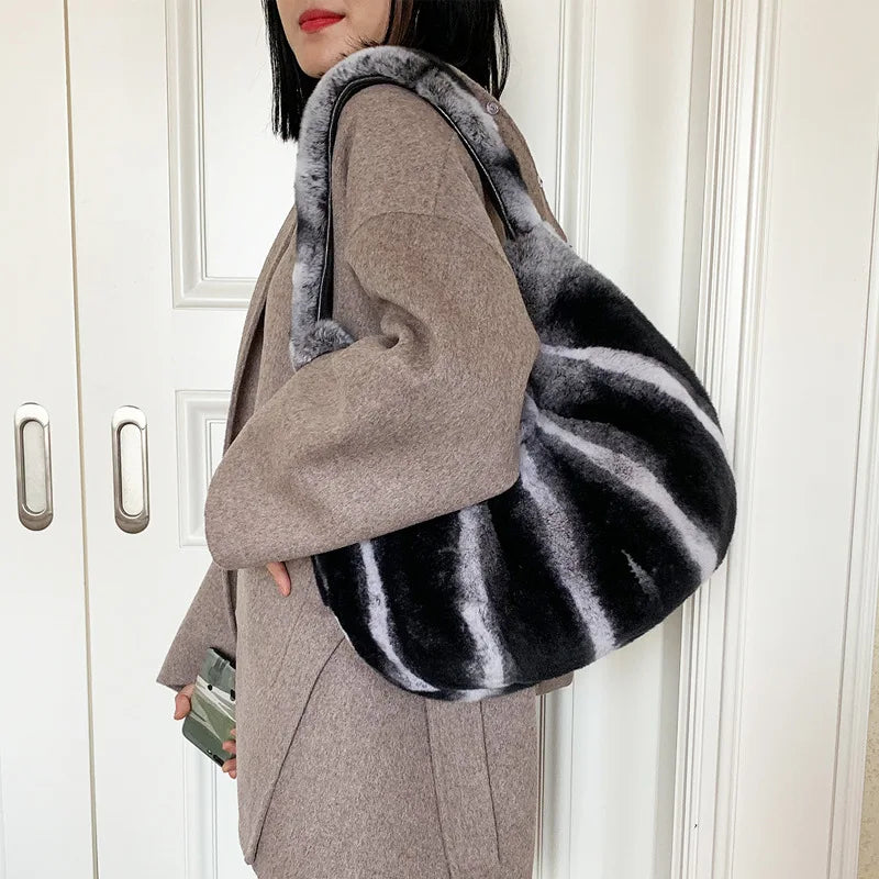 BEST PRICE Women's Luxury Authentic Chinchilla Color Real Rex Rabbit Fur Clutch Purse Stylish Envelope Bag Handbag Fashionable Winter  Autumn Ladies Luxury Apparel Accessories