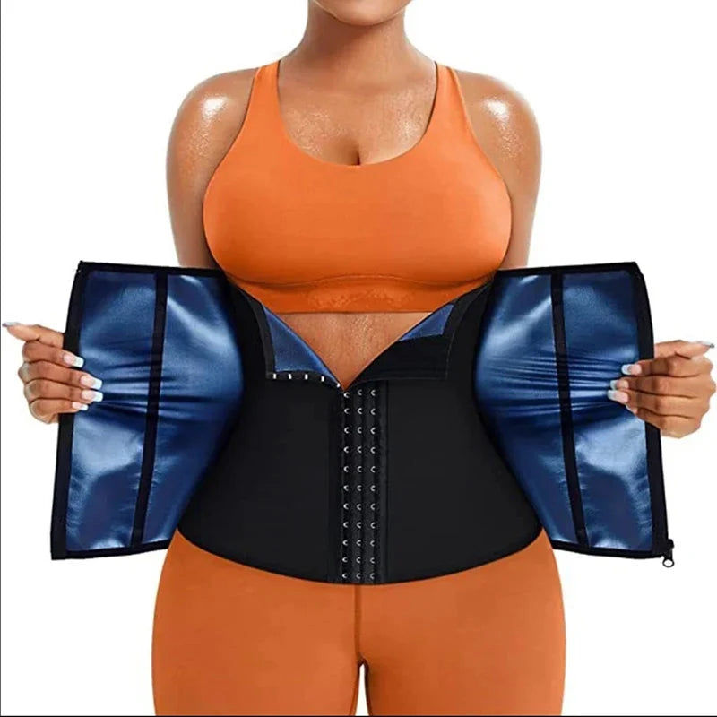 2 in 1 S-3XL Premium Women's Neoprene Waist Trainer Strap Sauna Wrap for Home Weight Loss Outdoor Running Gym Fitness Exercise Sweat Workout with Slimming Belt Belly Cincher Hooks