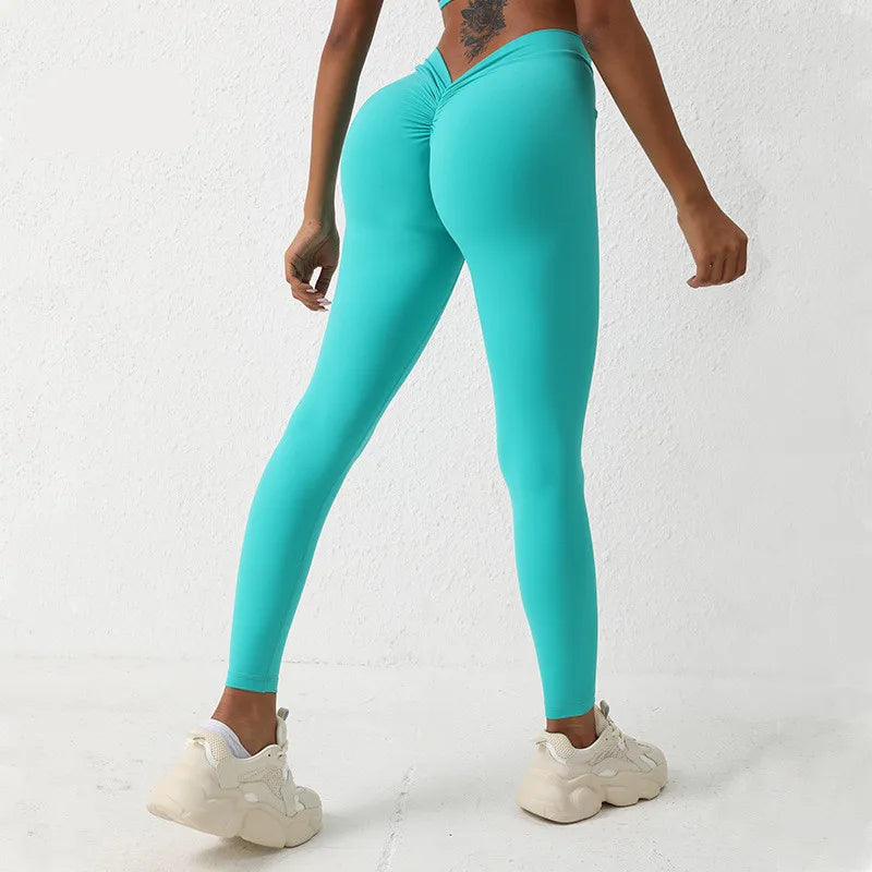 10 Colors S-XL Women's V-Back Scrunch Butt Lifting Leggings Buttery Soft High Waisted Booty Tights Workout Gym Sexy Yoga Pants Women Sports Apparel Supplies