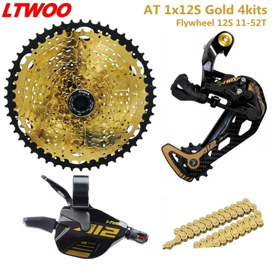 NEW Top Quality MTB Mountain Bike 12 Speed Group Set 12s 11-52T Cassette Shifter Rear Derailleur Shift Chain 12S Gold Group Set For SRAM Shimano Bicycle Accessories Sports Supplies
