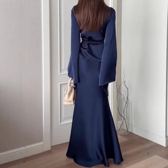 S-2XL Dark Blue/Brown Color Dubai Islamic Modest Breathable Elegant Professional Commuting  Slim Fit Abaya Dress Ramadan Formal Muslims Wedding Guest Birthday's Party Gown Muslims Apparel Clothing Women's Clothing Supplies