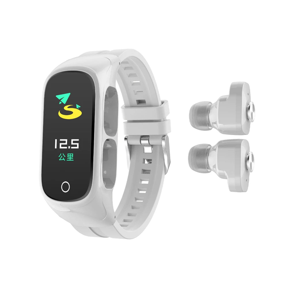 NEW Set 15 Functions Touch Screen APP Control Android + IOS N8 Smart Watch + Headset 2 in 1 Waterproof Intelligent Earphone Bracelet Fitness Watch With Earbuds Wireless Smartwatch Outdoor Running Sport Activities