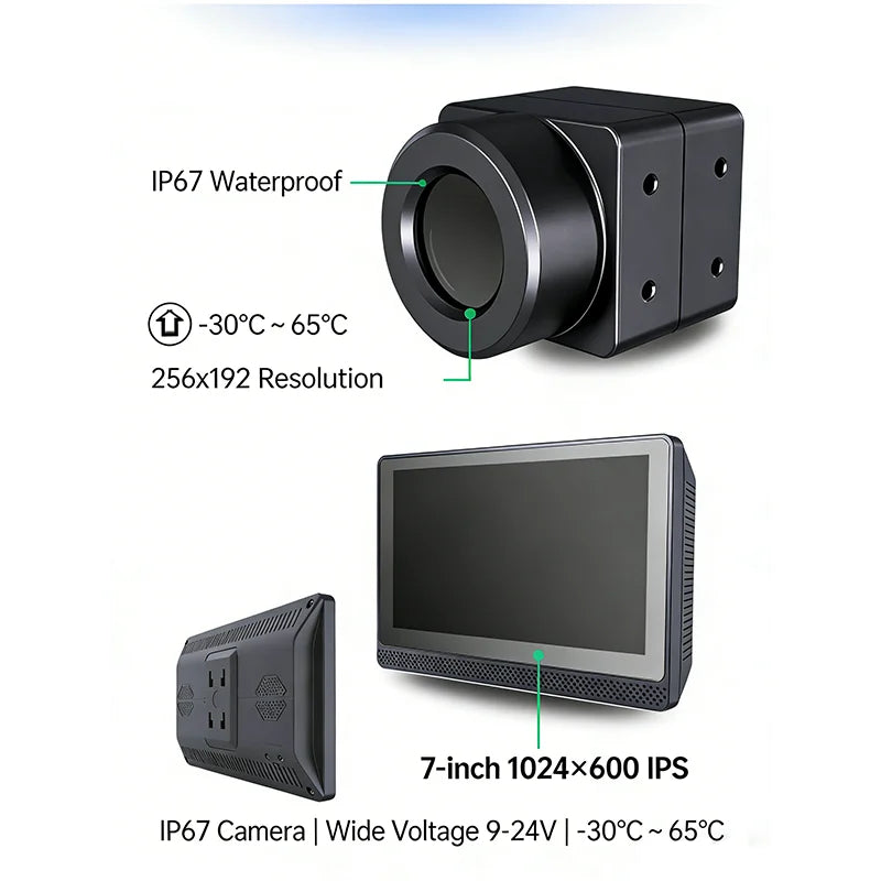 HOT SALE Car Truck Front Thermal Night Vision System 7-Inch Monitor AI Pedestrian Detection Distance 100M Blind Spot Alert IP67 Protection 300M Vehicle Detection