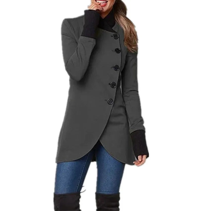 5 Colors S-4XL Plus Size Women Autumn and Winter Women's New Fashion Solid Color Single Breasted Panel Bottom Split Long Sleeve Versatile Coat Windproof Outerwear Jackets Ladies Casual Clothing Supplies