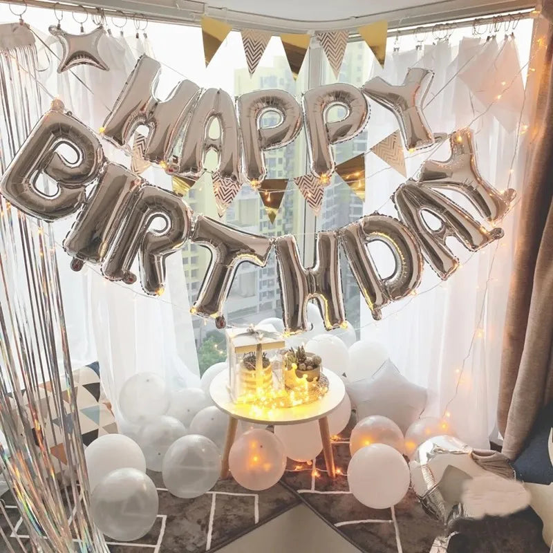 13pcs/set  Happy Birthday Letter Foil Balloons Banner baby shower Party Birthday Cake Decoration Globo Kids Gift Inflatable Ball