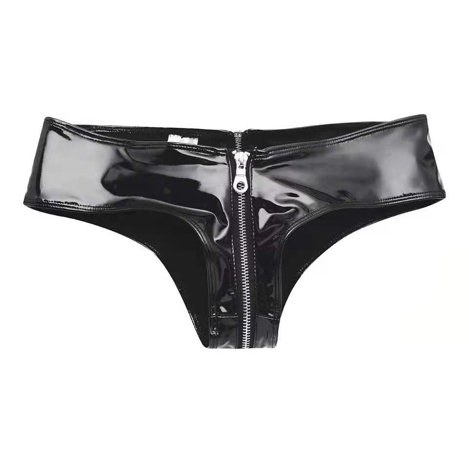 Zipper Open Crotch Fetish Leather Shorts For Sex Erotic Porn Below Crotchless Underwear Glossy Wetlook Latex Mini Hot Pants Sexi