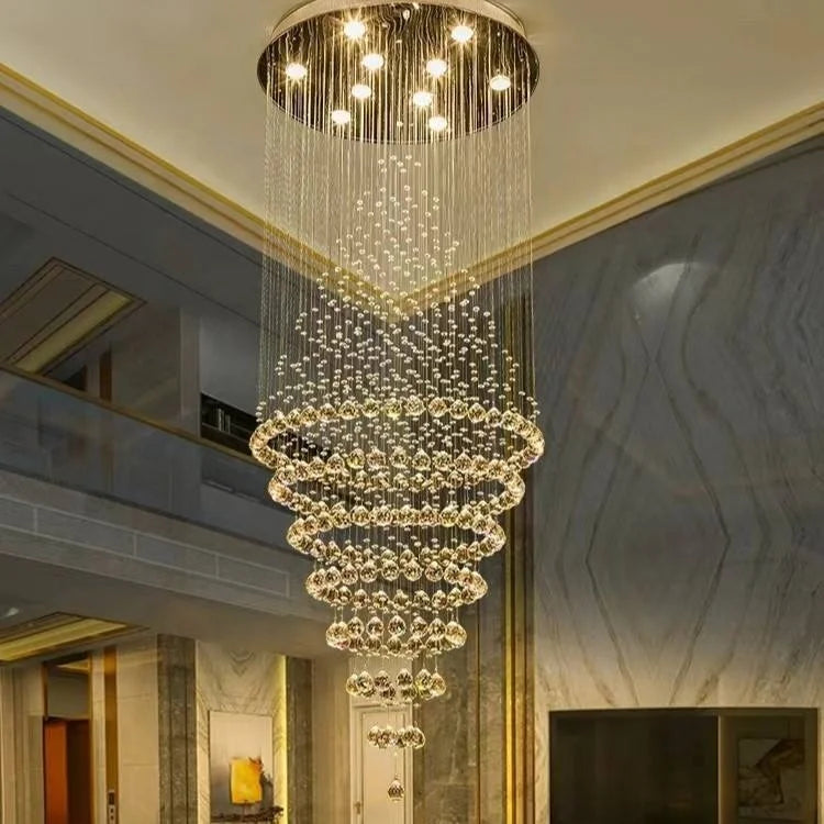 HOT SALE Villa Home Living Room Staircase Luxury Crystal Long Chandelier Hanging Pendant Lamps for Villa Hotel Bar Lobby  Restaurant Hall Art Decor Home Lighting Supplies