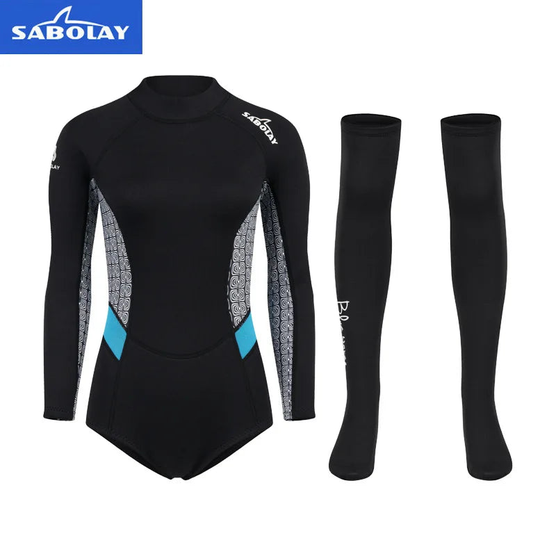 New Arrivals 2MM Neoprene Wetsuit Women's Long-Sleeved Warm Cold-Proof Surf Suit Suit Snorkeling Sunscreen Wetsuit Stockings Diving Scuba Underwater Fishing Water Sports Clothing Supplies