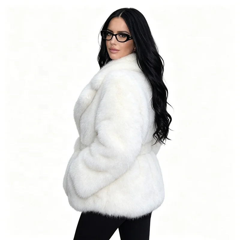 New Arrivals 5 Colors S-XL Women's Artificial Fox Fur Elegant Winter Warm Turn-Down Collar Down Filled Plain Dyed Woven  Plush Coat Outdoor Snow Boots Outerwear Jackets Ladies Winter Clothing Supplies