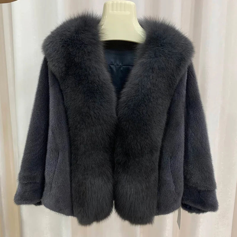 8 Colors Top Luxury Natural Real Fox Fur Collar Mink Fur Coat Women Winter Luxury Mink Fur Poncho Outerwear Jackets Evening Party Prom Wedding Guest Christmas Gift for Wife Girlfriend Ladies Luxury Apparel Supplies.