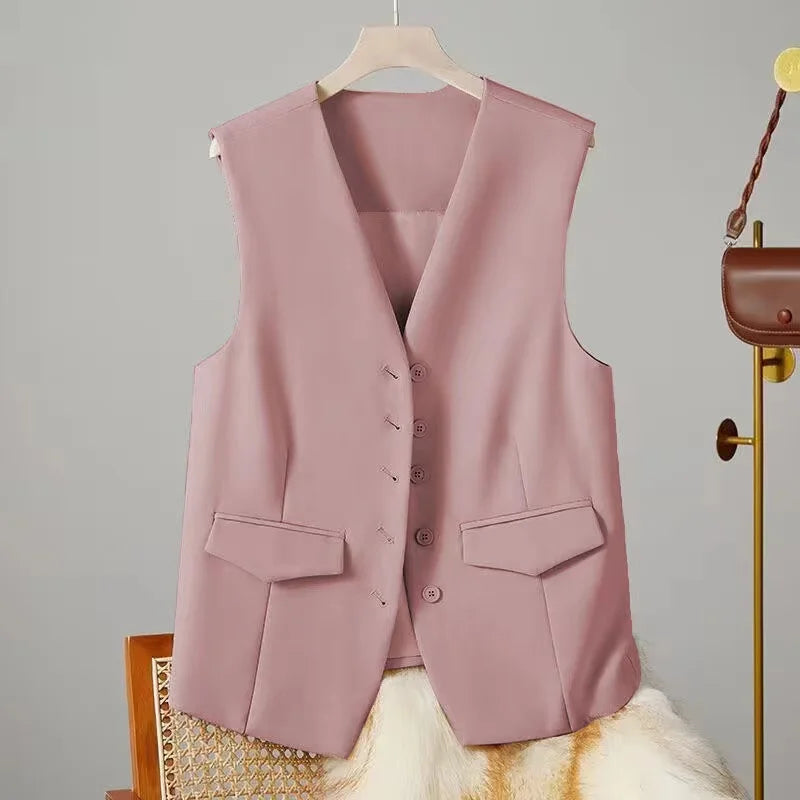12 Colors S-3XL Plus Size Women's Spring and Autumn Suit Vest Waistcoat Cardigans Office Lady Sleeveless V-Neck Casual Loose Suit Vest Ladies Clothing Accessories