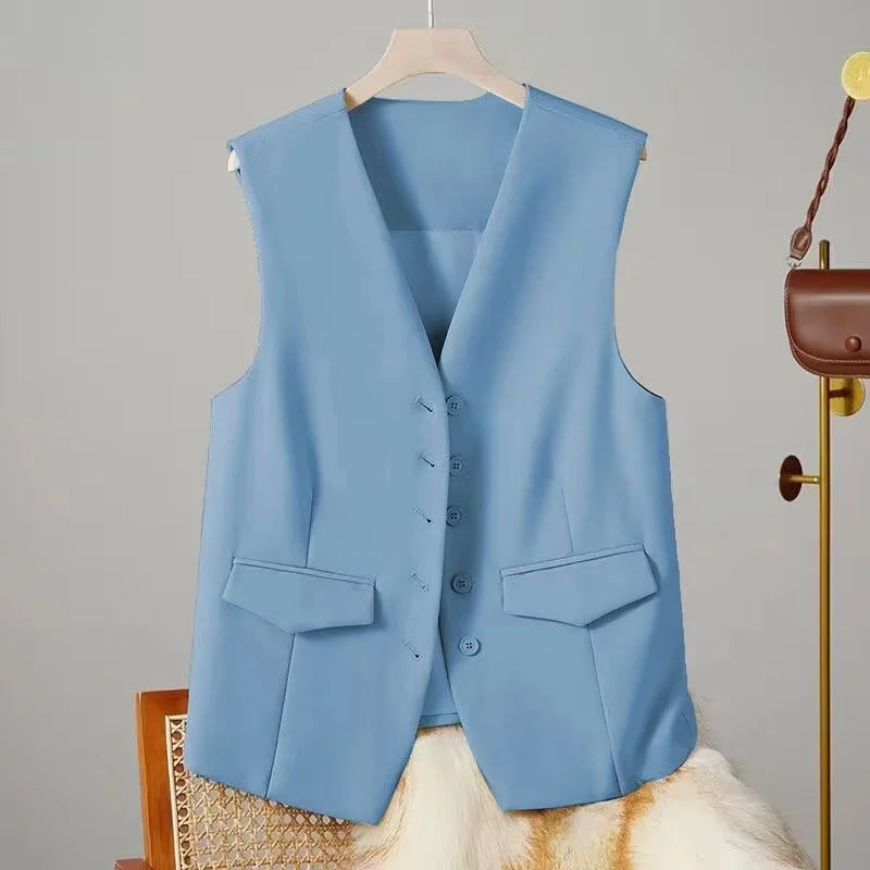 12 Colors S-3XL Plus Size Women's Spring and Autumn Suit Vest Waistcoat Cardigans Office Lady Sleeveless V-Neck Casual Loose Suit Vest Ladies Clothing Accessories