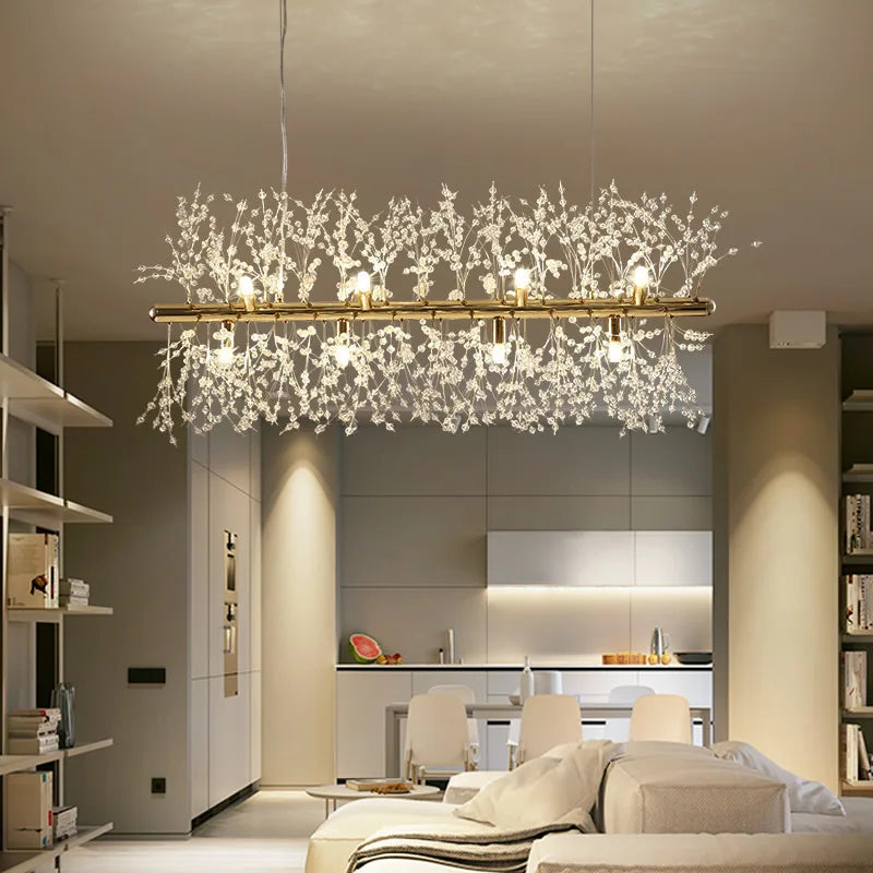 NEW Arrivals Home Villa Salon  Living Room Nordic Luxury Dandelion Crystal Chandelier Modern Bedroom Bar Counter Pendent Lamps Art Decorative Long Dining Table Hanging Ceiling Lights