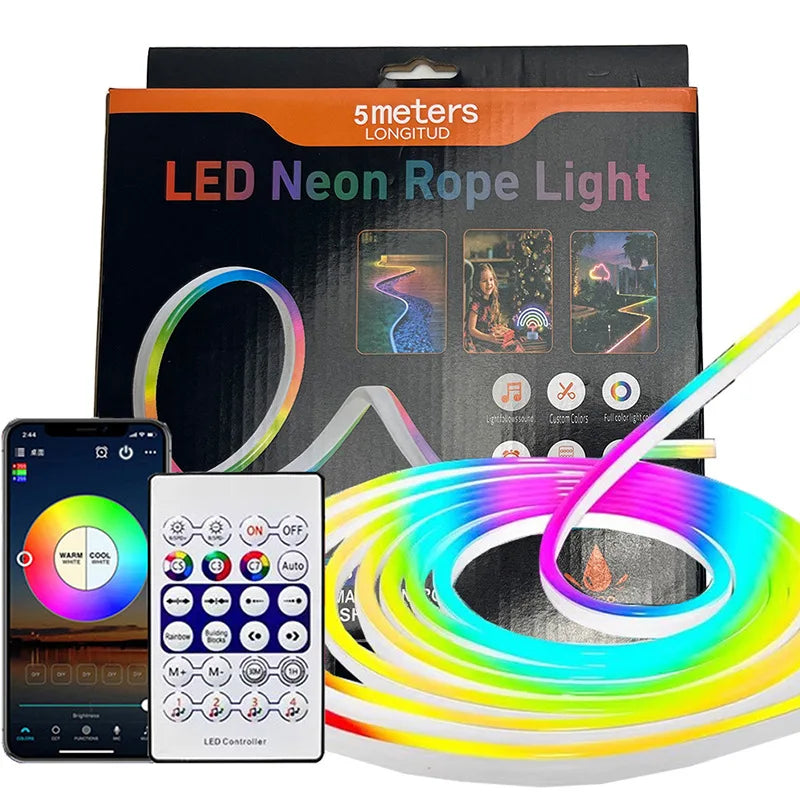 5V Smart APP Control USB RGBIC Rope Strip Flex LED Neon Strip Lights Silicone Body IP66 Waterproof Neon Strip for Home Decoration